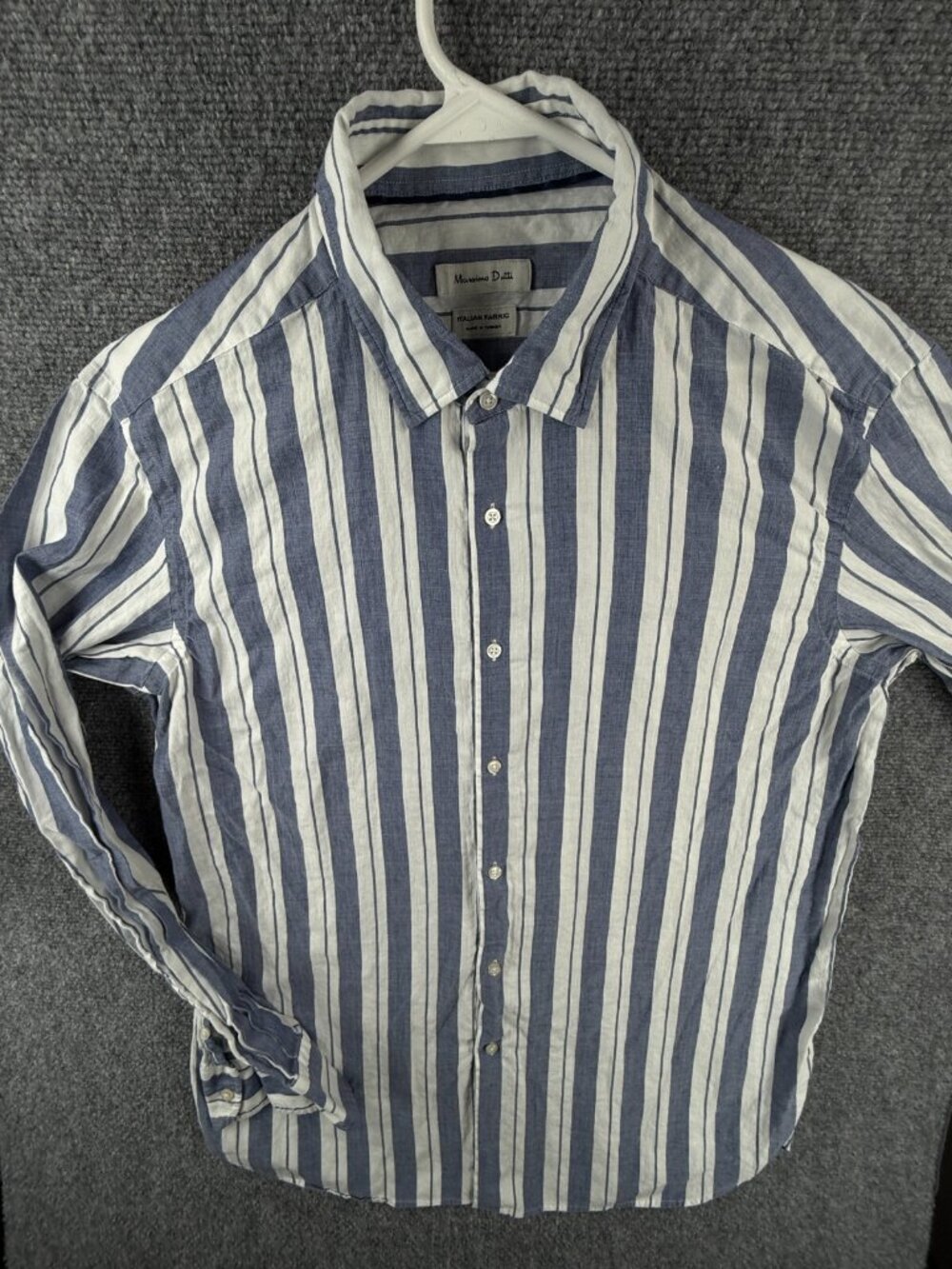 Massimo Dutti Linen Cotton Blue Striped Long Sleeve Button Up Shirt Men XL Adult
